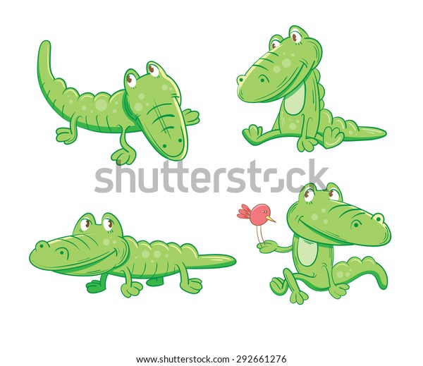 Set Four Cartoon Crocodiles Different Poses Stock Vector (Royalty Free ...