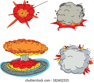 Set of four cartoon explosions over white background
