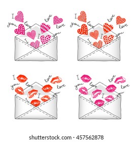 Set Of Four Cartoon Icons - Envelopes With Text