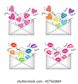 Set Of Four Cartoon Icons - Rainbow Envelopes With Text 2