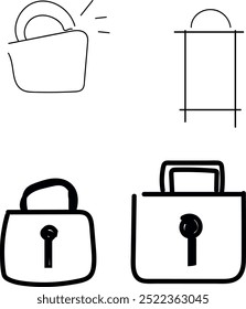 A set of four cartoon locks or bags in different styles.
