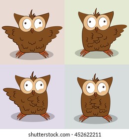 Set of four cartoon owls