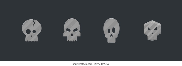 Set Of Four Cartoon Skulls Sci Fi Futuristic Logo Element For Military Game UI E-sport Isolated Vector Design