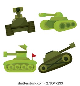 A set of four cartoon vector illustration of military tanks.