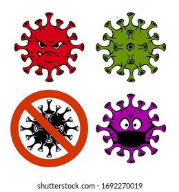 Conjunto de cuatro virus de caricatura.