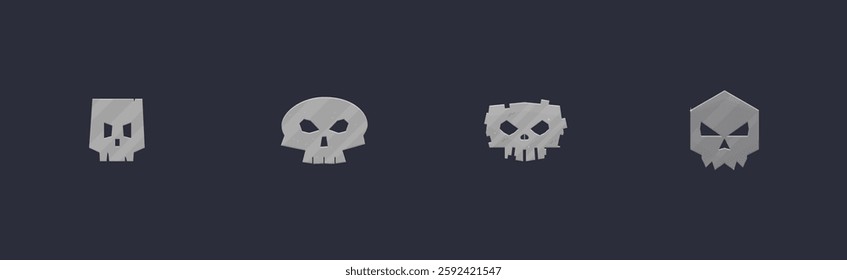 Set Of Four Cartoon Wide Skulls Sci Fi Futuristic Logo Element For Military Game UI E-sport Isolated Vector Design