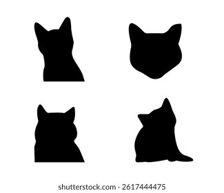 Set of Four Cat Head Silhouettes Vector