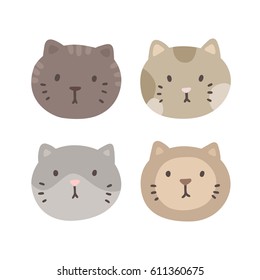 Set of four cats faces. Vector hand drawn illustration