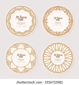 Set of four cercle label, decorative frame, border in art nouveau style, vintage, old, retro style. Tamplate good for product label with place for text. Vector illustration