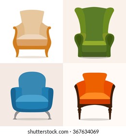 A set of four chairs in the flat style. Vector illustration.