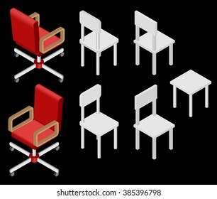  Set of four chairs. Vector illustration. Set for isometric interior.