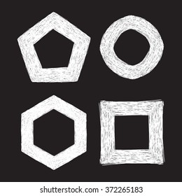 Set of four chalk textured frames. Grunge design element for inscription, banner, card, invitation, postcard, poster. Vector illustration.