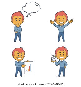 Set of four character businessmans. Flat design.