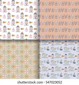 set of four childish nautical seamless patterns 