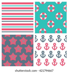 set of four childish vector marine seamless patterns