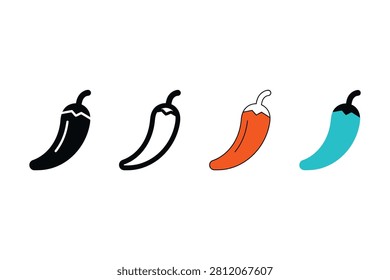 Set of four chili pepper icons in various styles isolated on white