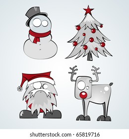 Set of Four Christmas Character Illustrations