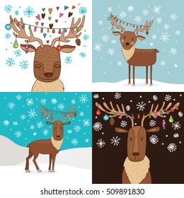 Set of four Christmas deer