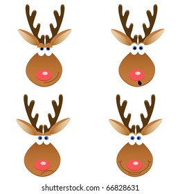 a set of four Christmas deer faces with different emotions