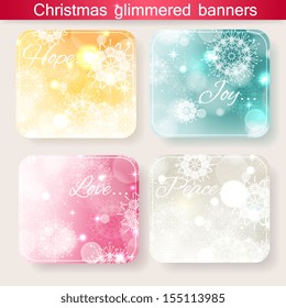 Set of four christmas glimmered banners. Vector illustration.