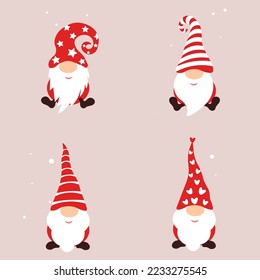set of four Christmas gnomes in a red suit