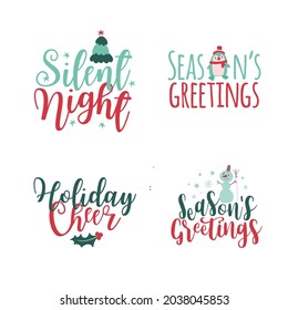 Conjunto de cuatro logotipo de Navidad o insignia. Cuta caricatura del árbol de Navidad. Vector