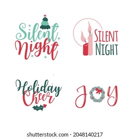 Set of four Christmas logotype or insignia. Cute cartoon Christmas tree. Vector