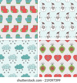 Set of four Christmas and New Year seamless pattern. Vector illustration.Eps10.