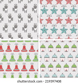 Set of four Christmas and New Year seamless  pattern. Vector illustration.Eps10.