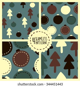 Set of four Christmas and New Year seamless pattern, vector collection