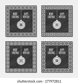 Set of four Christmas postcards with geometric ornament
