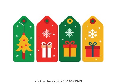A set of four Christmas present tags in four different colors vector art illustration.