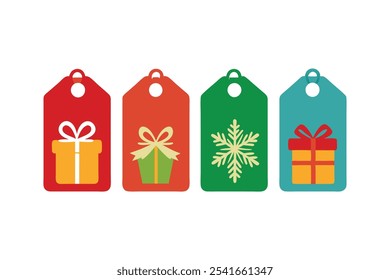 A set of four Christmas present tags in four different colors vector art illustration.