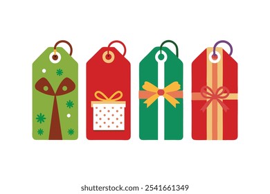 A set of four Christmas present tags in four different colors vector art illustration.
