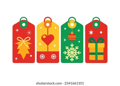 A set of four Christmas present tags in four different colors vector art illustration.
