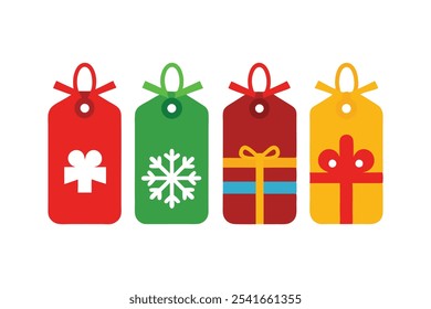 A set of four Christmas present tags in four different colors vector art illustration.