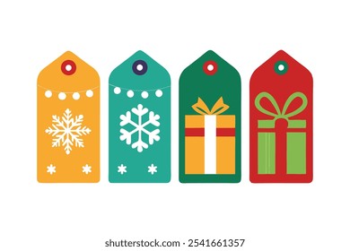 A set of four Christmas present tags in four different colors vector art illustration.