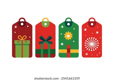 Un conjunto de cuatro etiquetas de regalo de Navidad en cuatro colores diferentes ilustración de Arte vectorial.