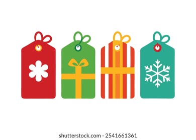 A set of four Christmas present tags in four different colors vector art illustration.