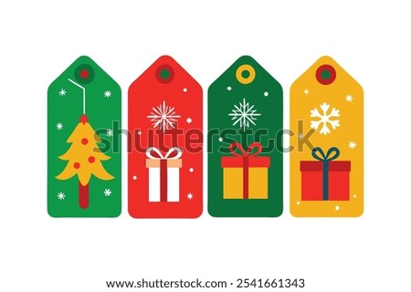 A set of four Christmas present tags in four different colors vector art illustration.
