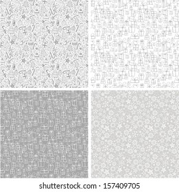 Set of four Christmas seamless backgrounds.  These endless backgrounds can be used for wallpaper, pattern fills, textile, web page background, surface textures. Vector illustration.