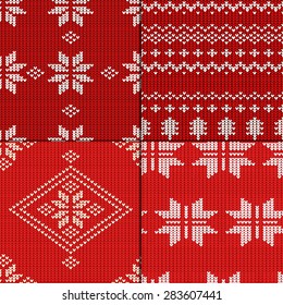 set of four Christmas Seamless Knitting Patterns, vector illustration