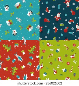 Set of four Christmas seamless patterns. Vector illustration