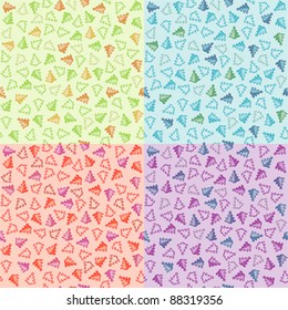 Set of Four Christmas Seamless Texture with Tree, element for design, vector illustration