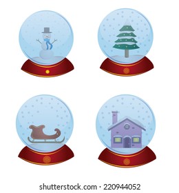 a set of four christmas toys with different elements inside of them