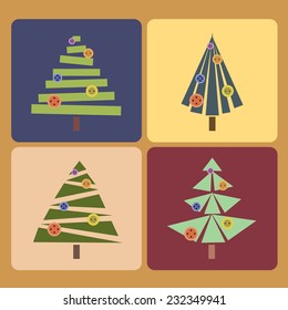 Set of four Christmas trees. Vector illustration 