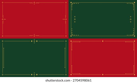 Conjunto de quatro modelos de vetor de Natal com quadros decorativos de ouro festivo em fundos vermelhos e verdes para cartão de saudação de férias.
