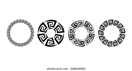 Set of four circle with Greek Key pattern