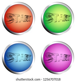 A set of four circle push buttons for START function with different colors - Vector illustration