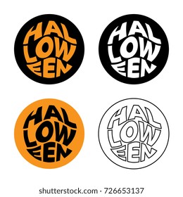 set of four circles filled with halloween typography